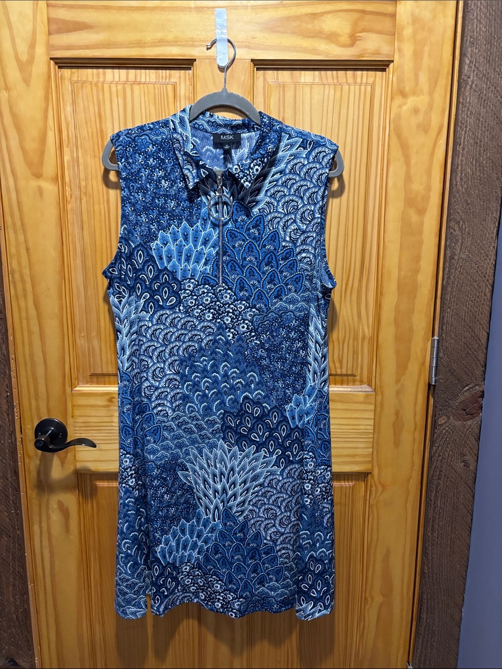 MSK Navy and Light Blue Printed Sleeveless Dress
